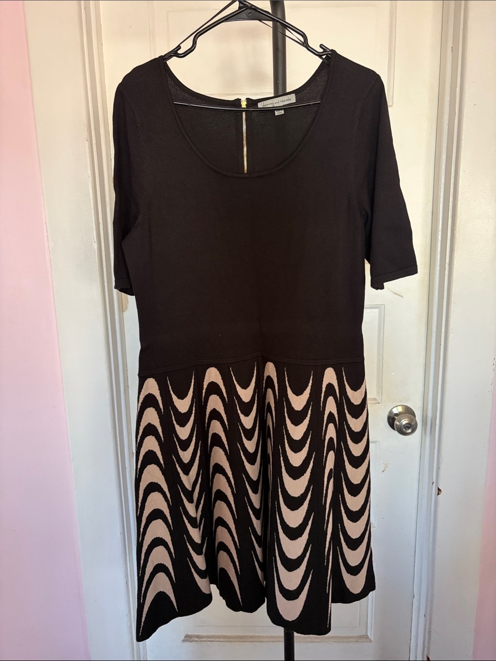 Danny & Nicole Black and Cream Midi Fit-and-Flare Dress